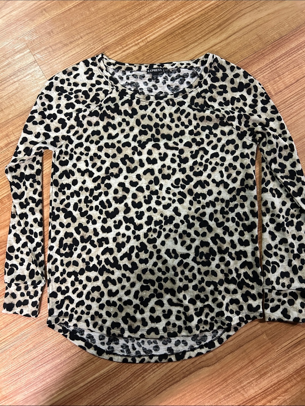 Express Beige and Black Leopard Print Long Sleeve Top